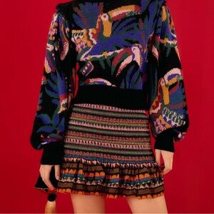 Farm Rio Graphic Toucans Stripes Mini Skirt